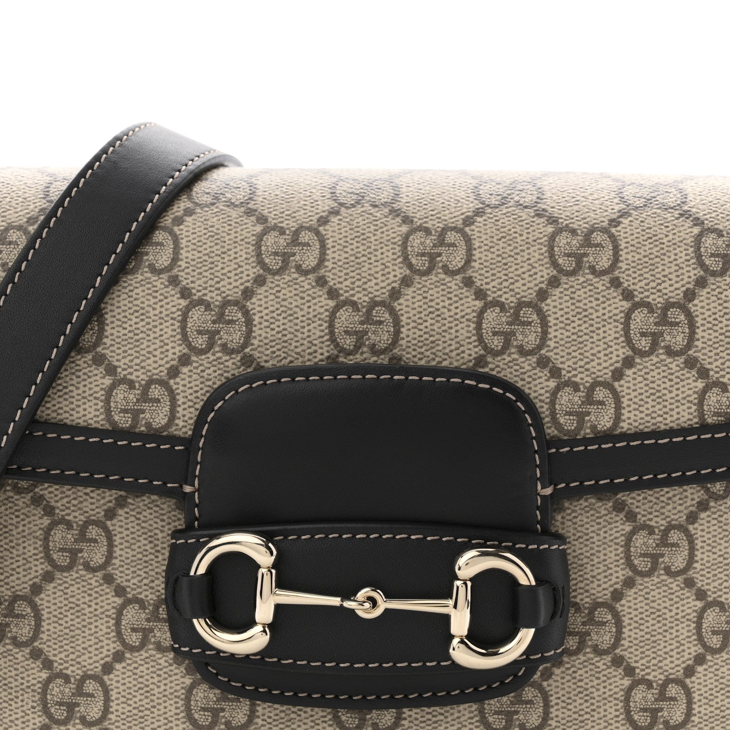 Gucci GG Supreme Monogram Horsebit 1955 Soft Small Shoulder Bag Beige Black