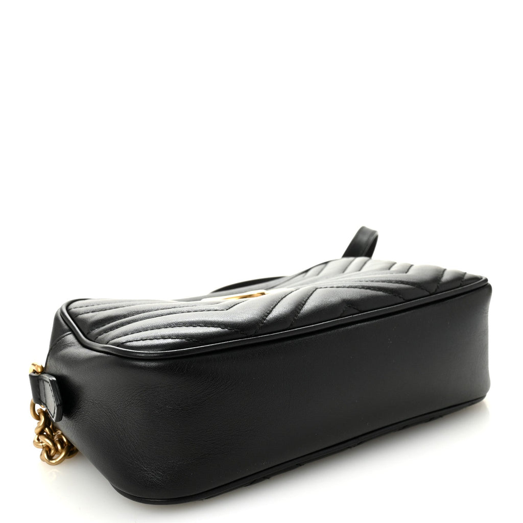 Gucci Calfskin Matelasse Small GG Marmont Chain Shoulder Bag Black