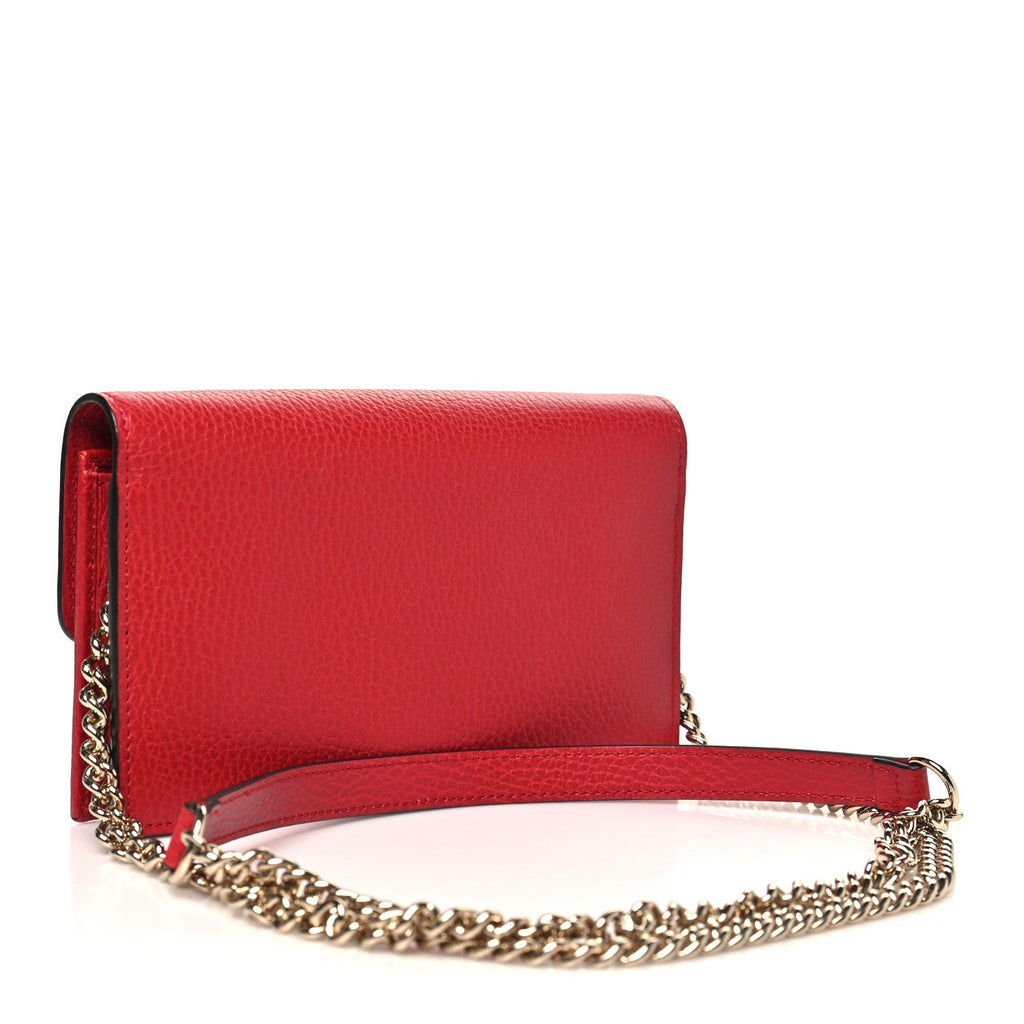 Gucci Dollar Calfskin Interlocking G Chain Wallet Red