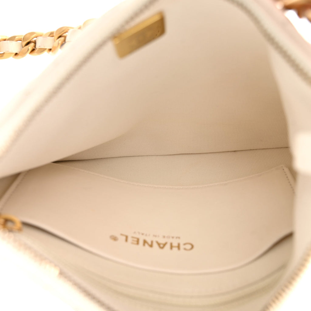 Chanel Shiny Crumpled Lambskin Quilted Trendy Chain Around Hobo White