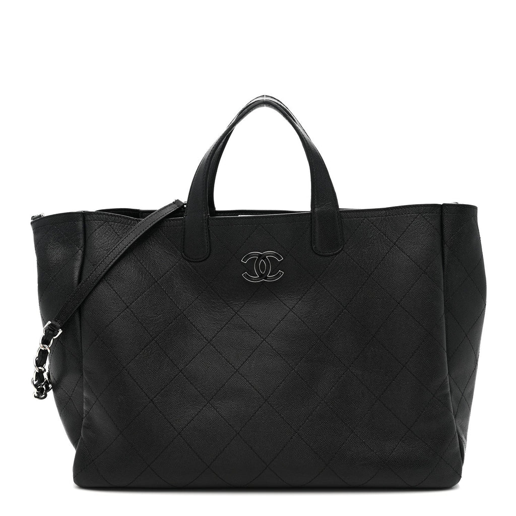 Chanel Caviar Stitched Large Lady Coco Shopping Tote Black