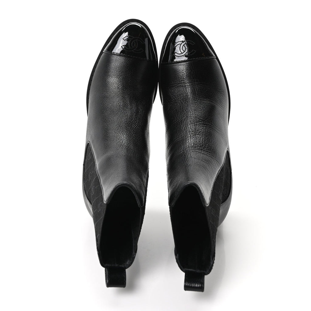 Calfskin Patent Cap Toe CC Short Boots 40 Black