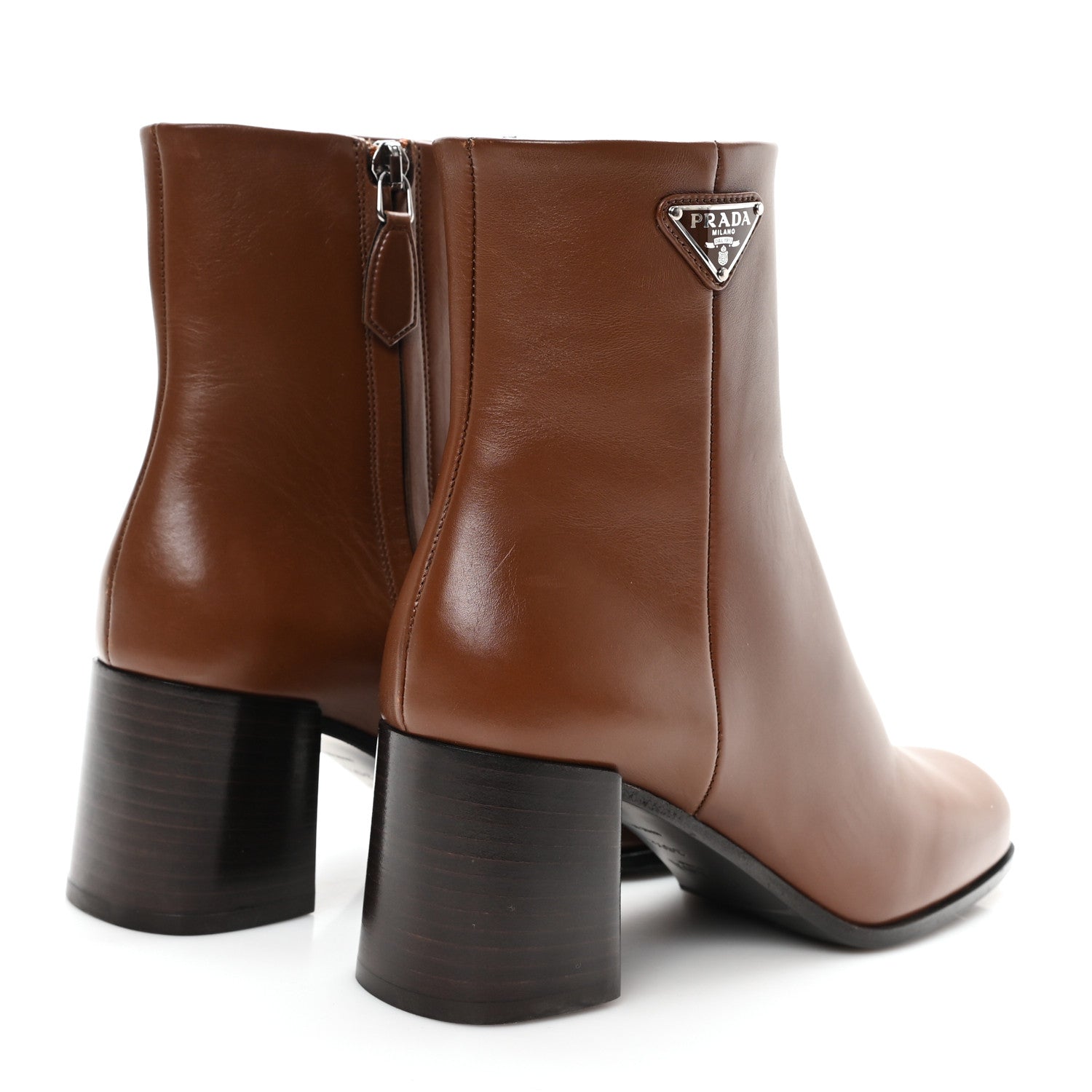 Prada Vitello Triangle Ankle Boots 36.5 Cognac