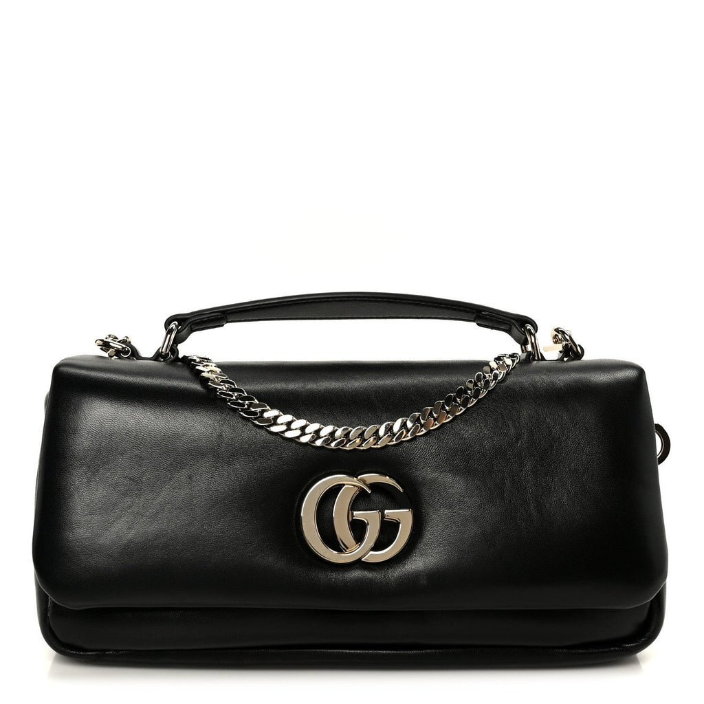 Gucci Lambskin Small GG Milano Top Handle Shoulder Bag Black