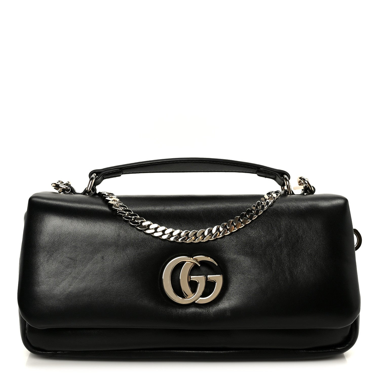 Gucci Lambskin Small GG Milano Top Handle Shoulder Bag Black