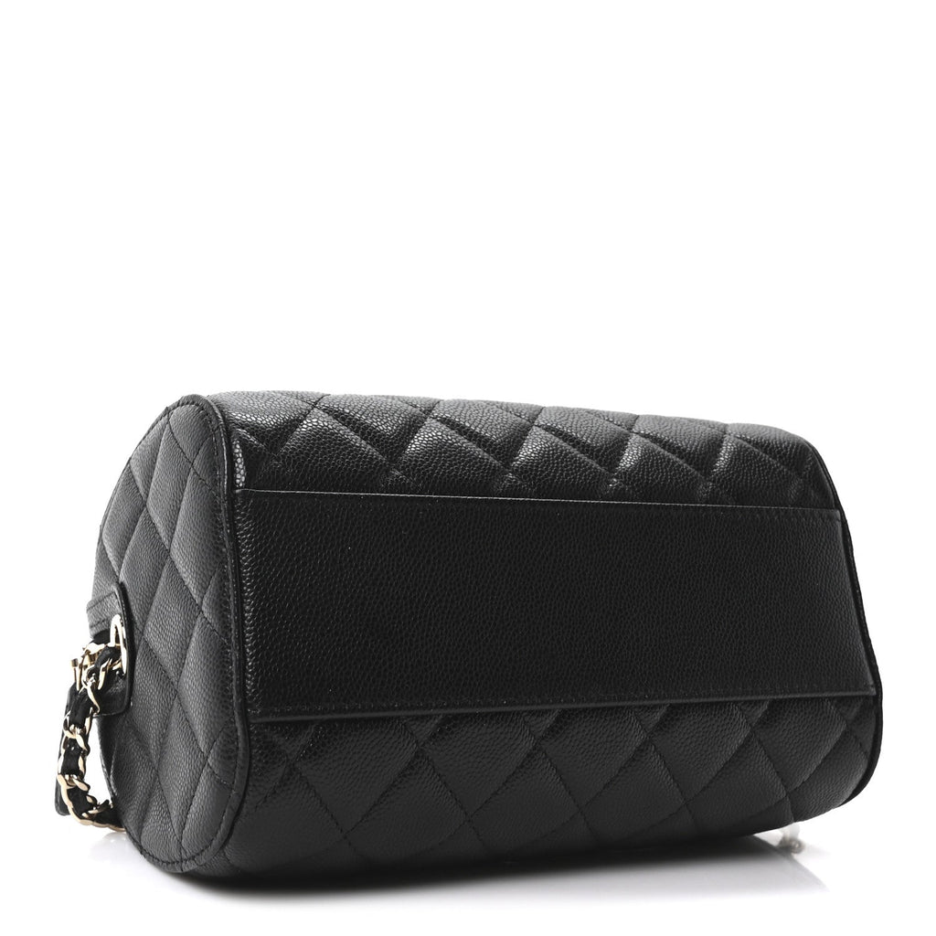 Chanel Caviar Quilted Barrel Purse With Chain  Black