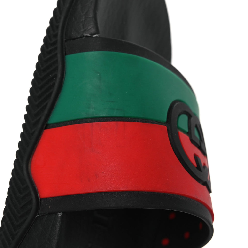 Gucci Rubber Web Womens Interlocking G Slide Sandals 33 Black Green Red