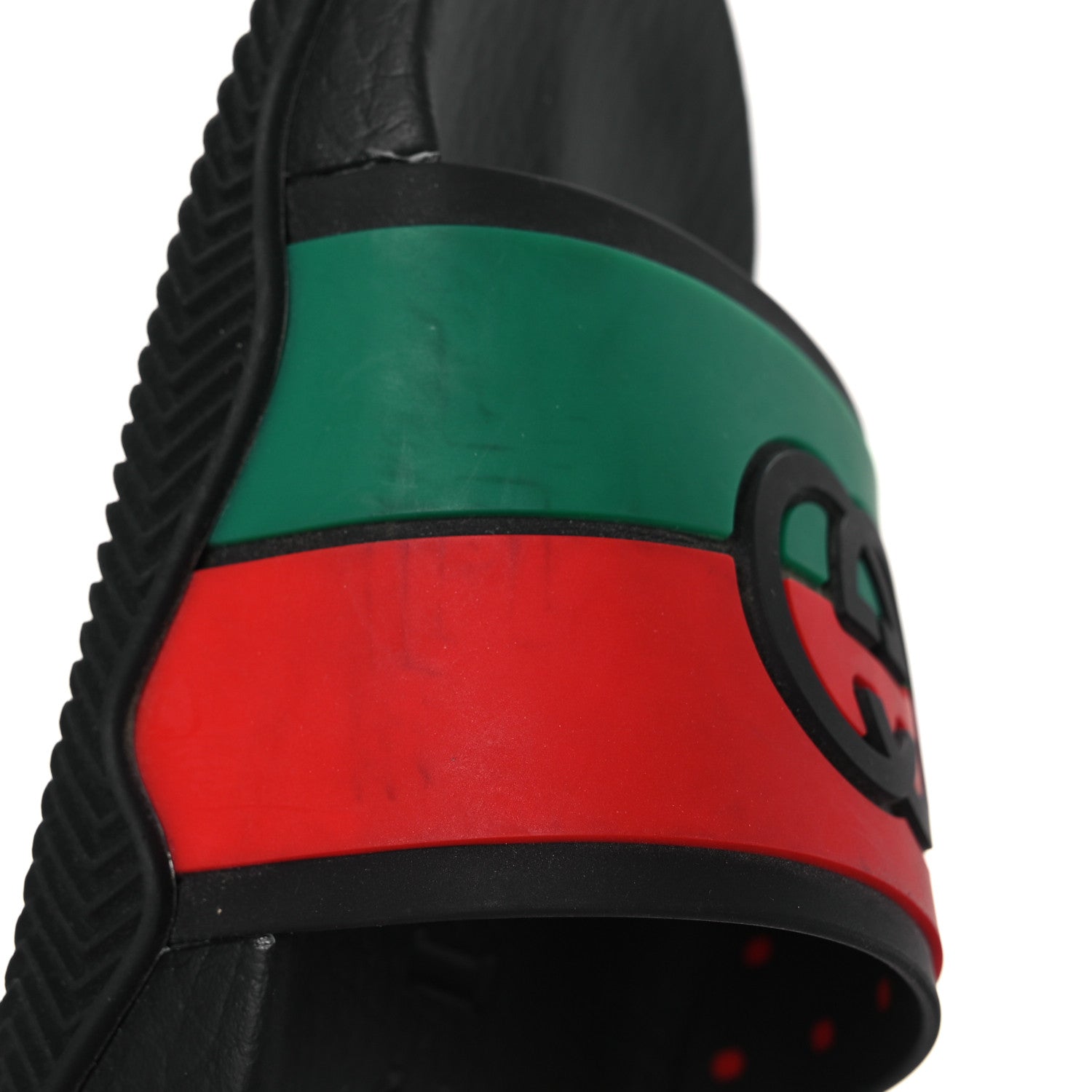 Gucci Rubber Web Womens Interlocking G Slide Sandals 33 Black Green Red