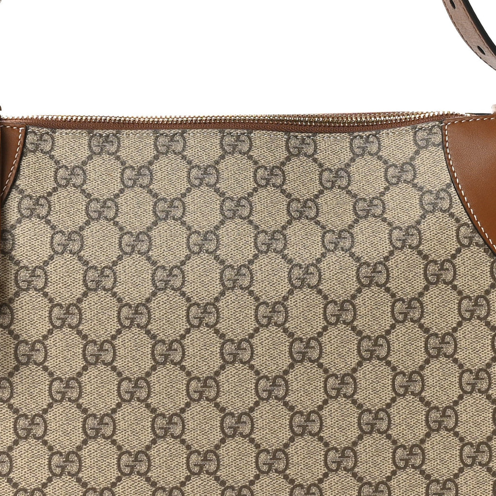 Gucci GG Supreme Monogram Emblem Medium Shoulder Bag Beige Dark Brown