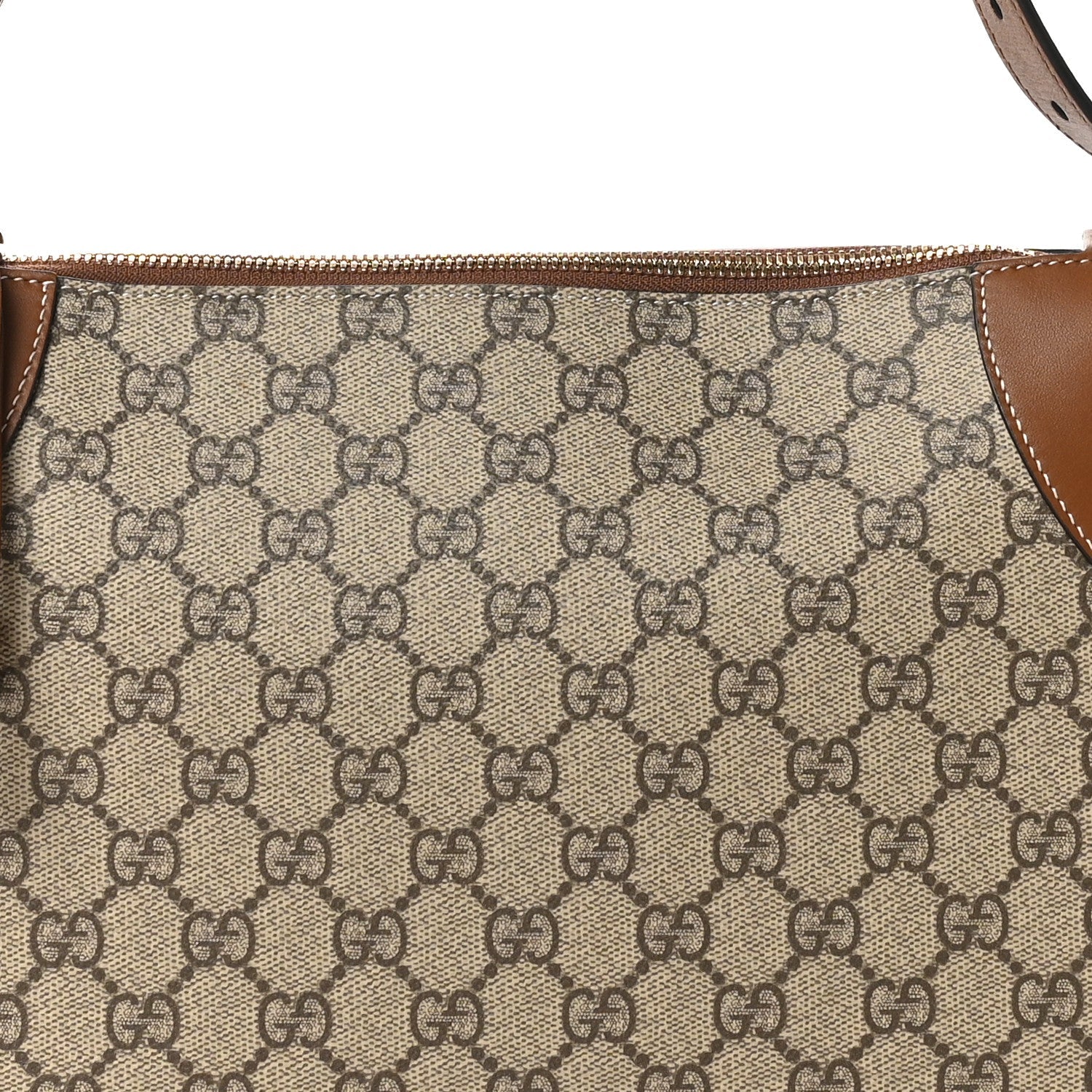 Gucci GG Supreme Monogram Emblem Medium Shoulder Bag Beige Dark Brown