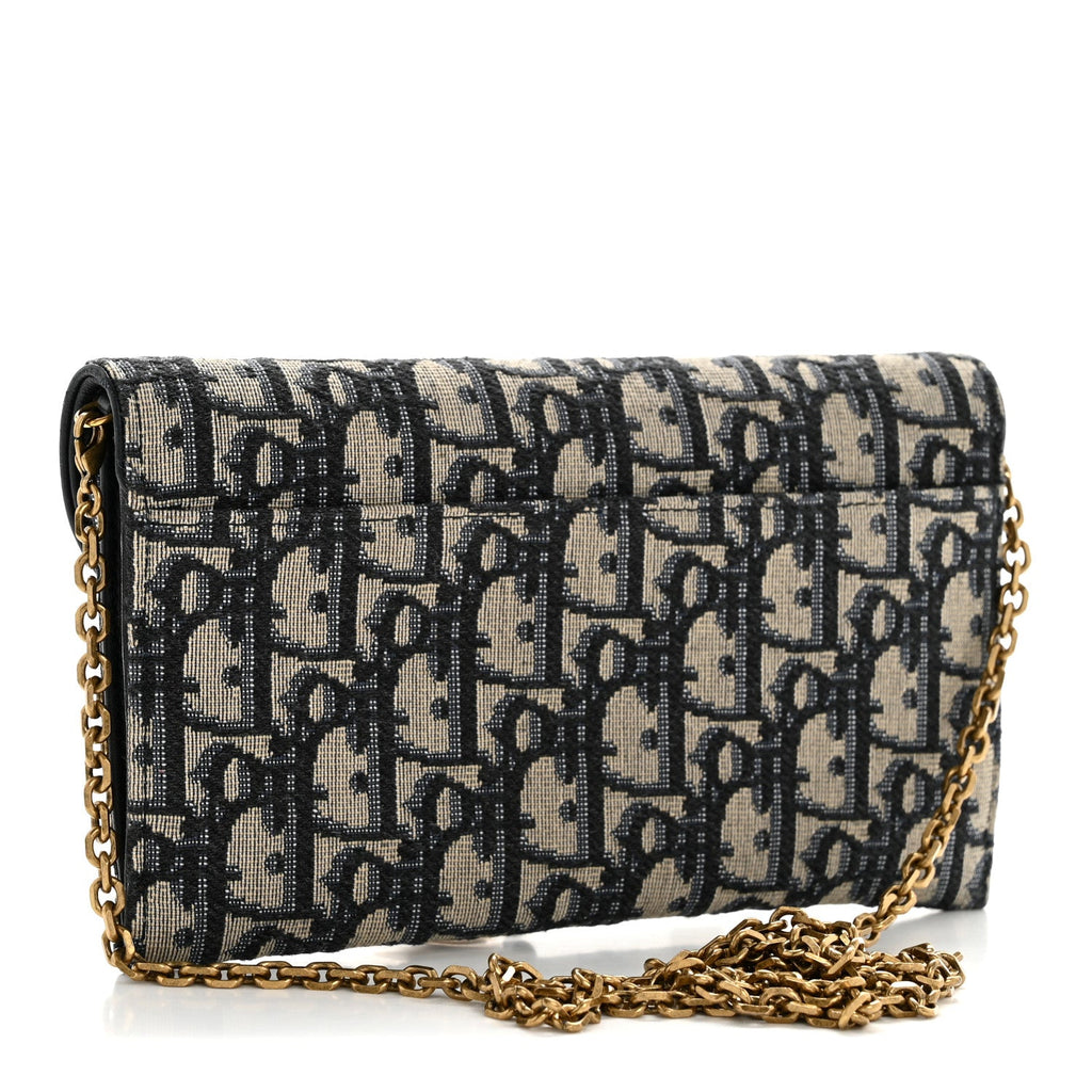 Christian Dior Oblique Saddle Chain Long Wallet Blue