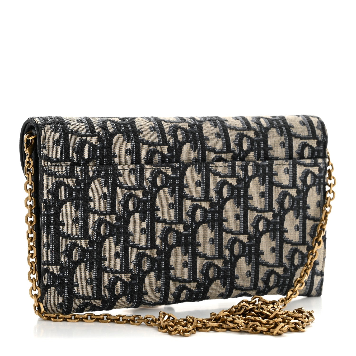 Christian Dior Oblique Saddle Chain Long Wallet Blue
