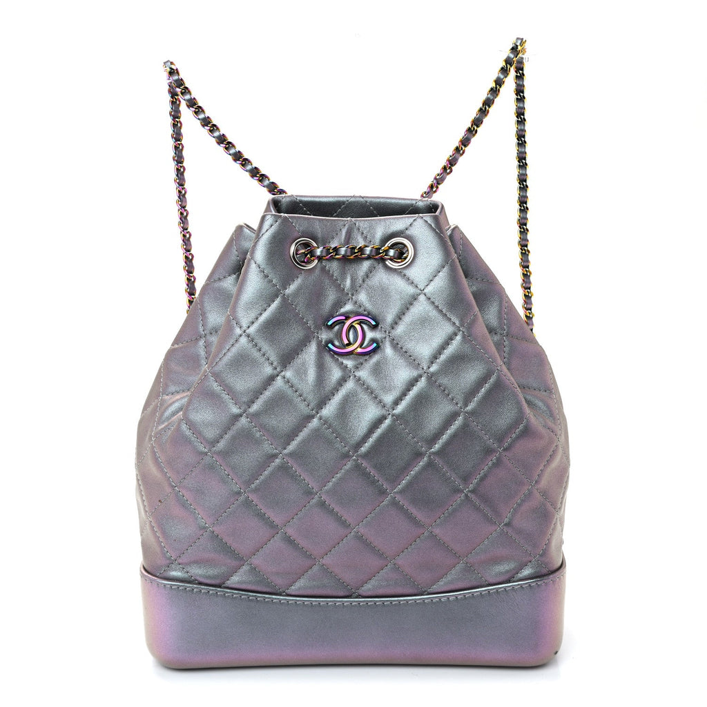 Chanel Iridescent Aged Calfskin Quilted Gabrielle Backpack Light Purple
