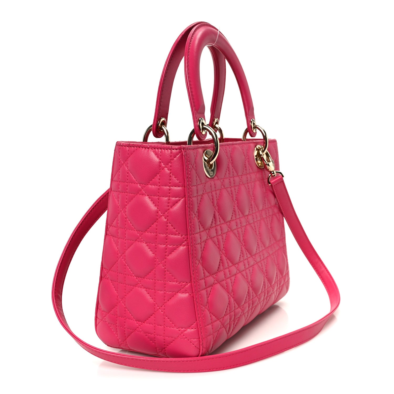Christian Dior Lambskin Cannage Medium Lady Dior Fuchsia