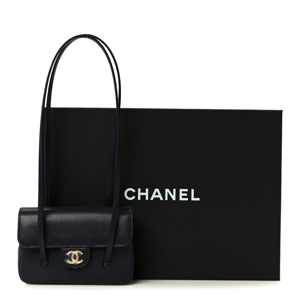 Chanel Shiny Caviar Mini Preppy Coco Shoulder Bag Dark Blue