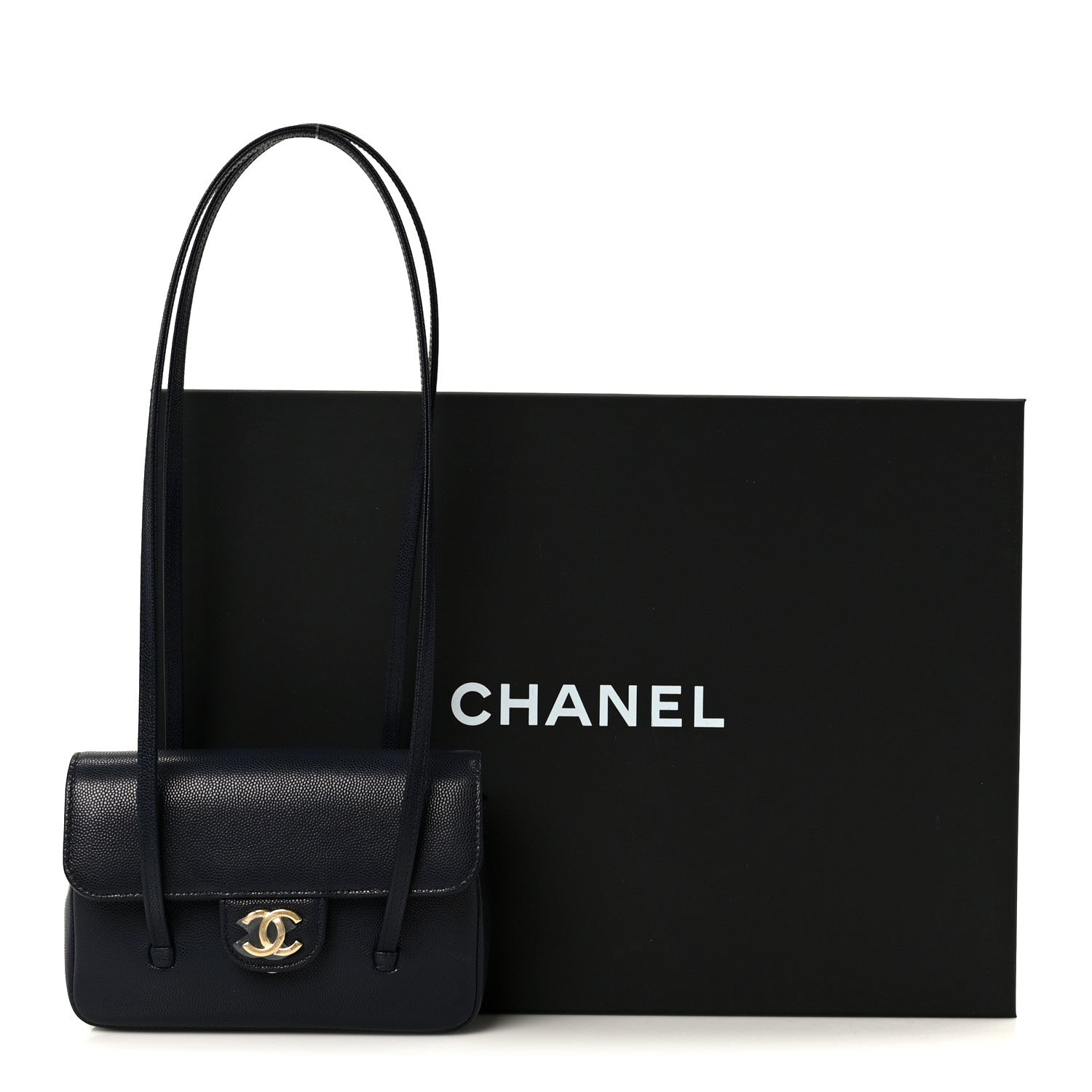 Chanel Shiny Caviar Mini Preppy Coco Shoulder Bag Dark Blue