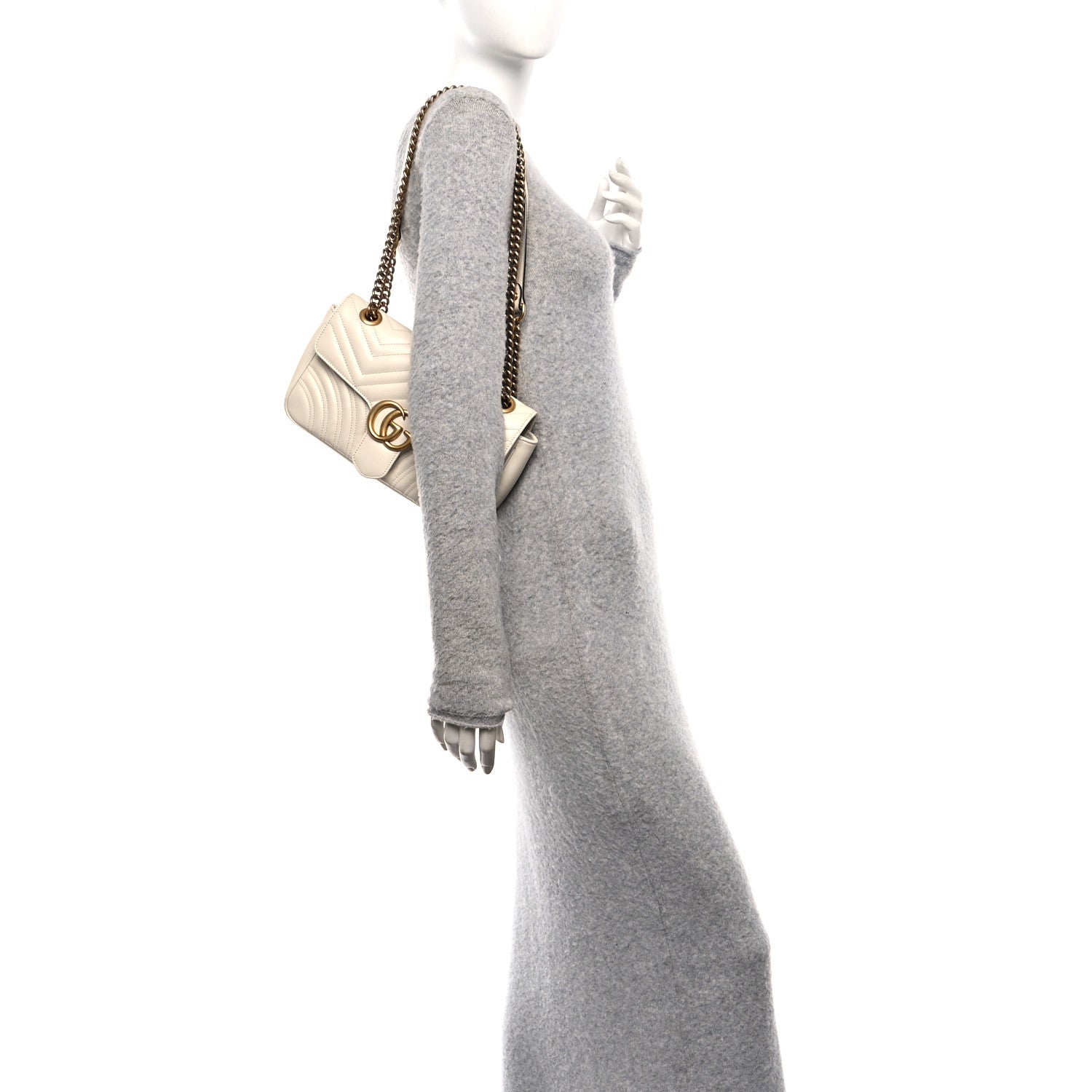 Gucci Calfskin Matelasse Small GG Marmont Shoulder Bag White