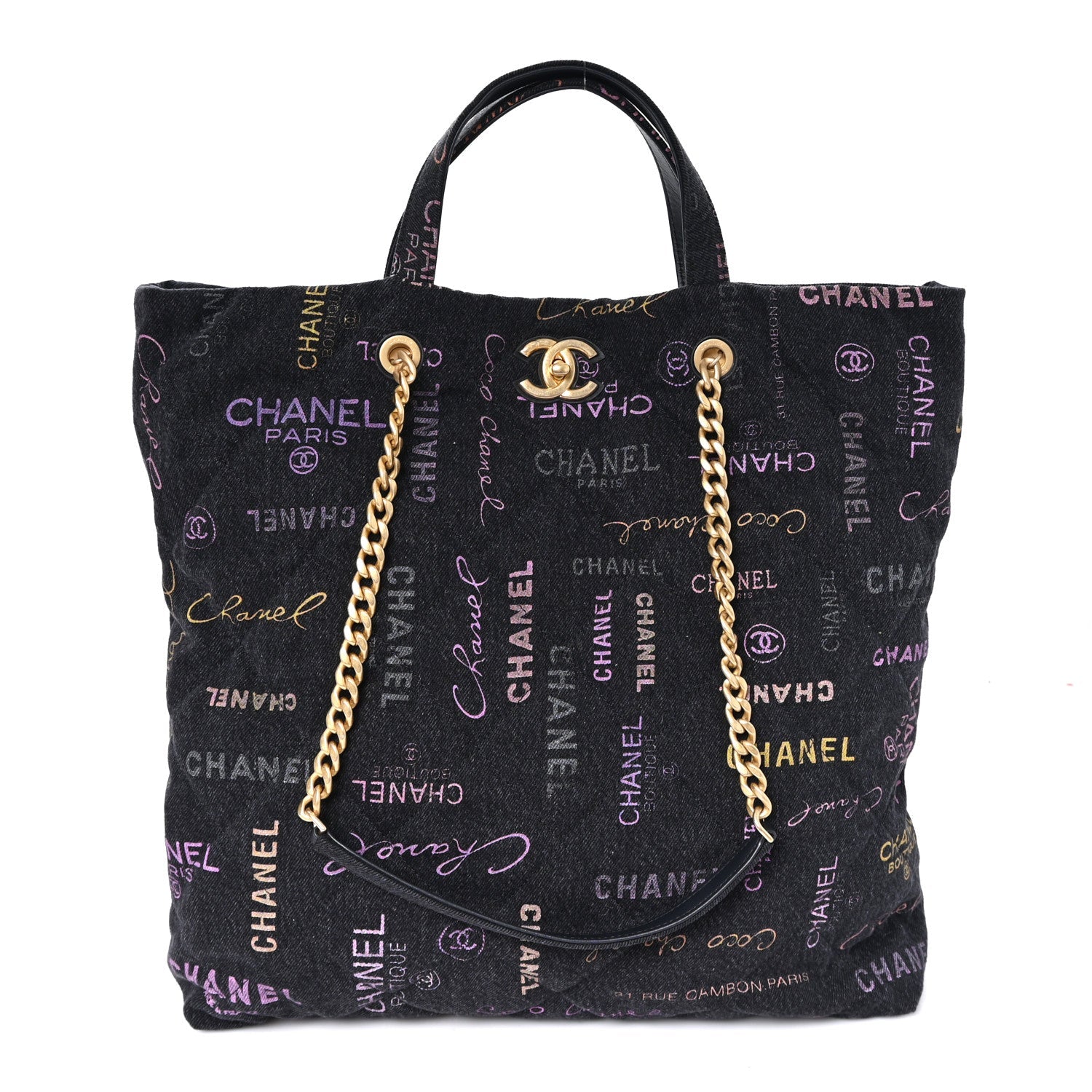 Chanel Denim Quilted Denim Mood Maxi Shopping Bag Black Multicolor