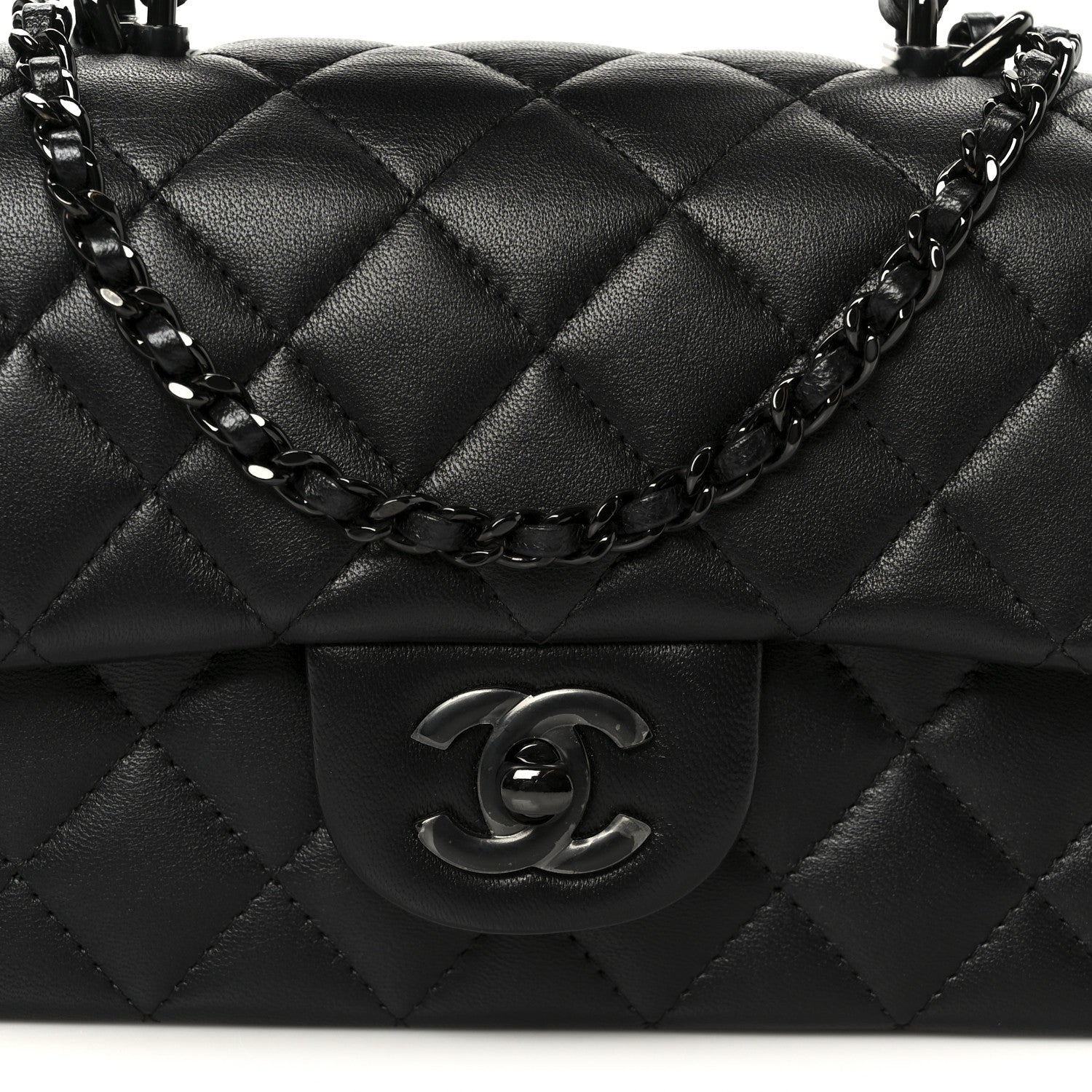 Chanel Lambskin Quilted Mini Top Handle Rectangular Flap So Black