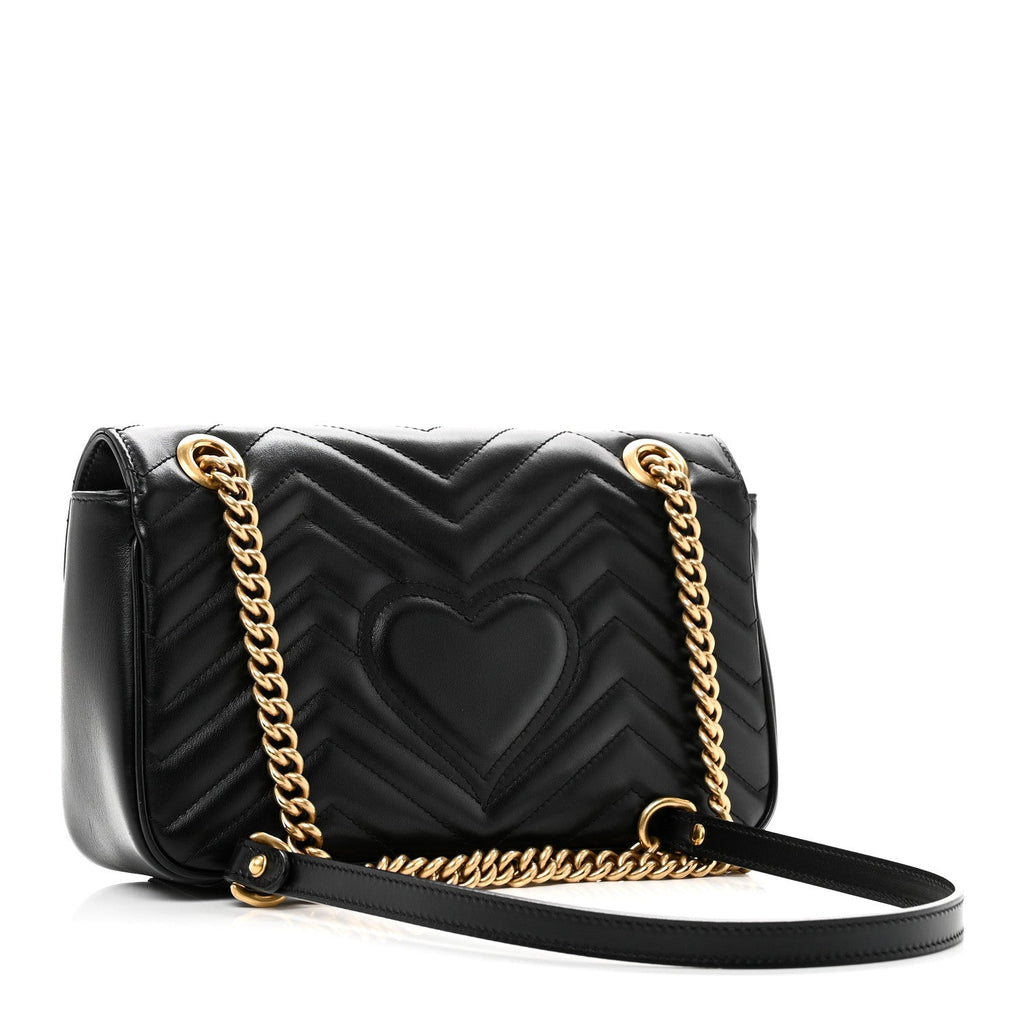 Gucci Calfskin Matelasse Small GG Marmont Shoulder Bag Black
