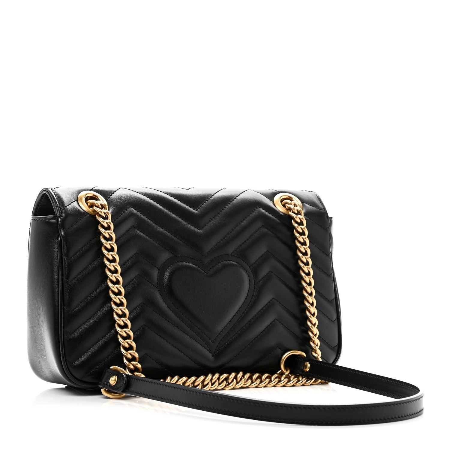 Gucci Calfskin Matelasse Small GG Marmont Shoulder Bag Black