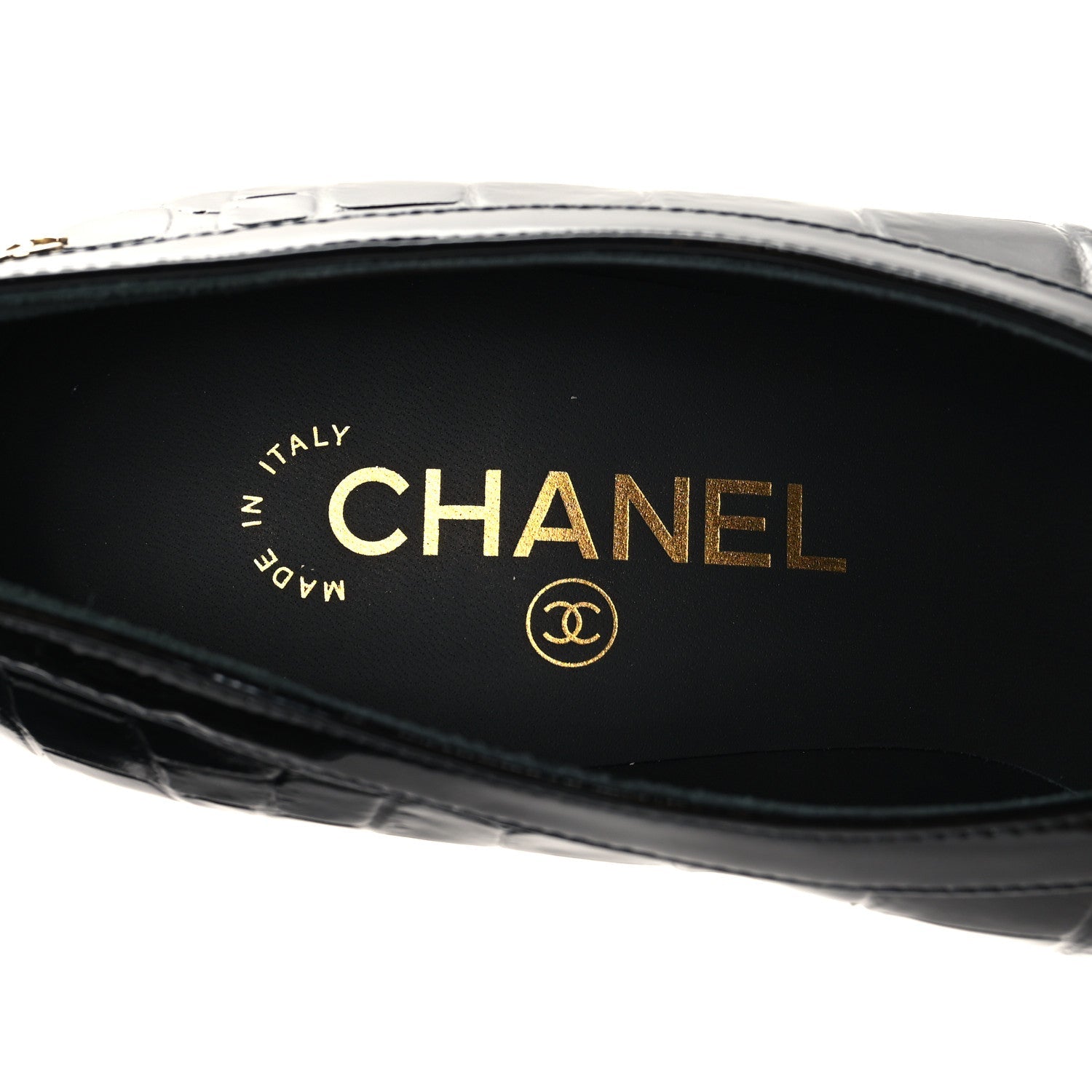 Crocodile Embossed Patent Calfskin Pumps 38.5 Black