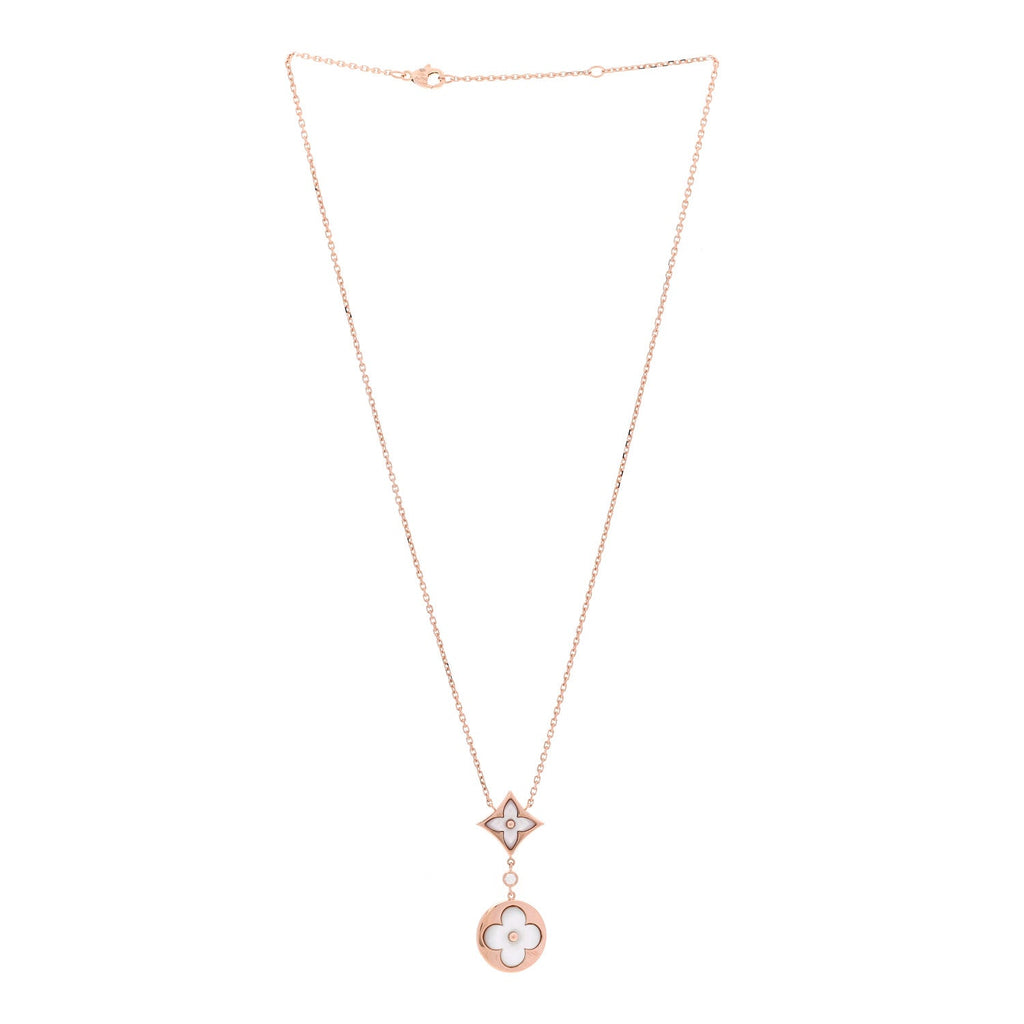 Louis Vuitton 18K Pink Gold Diamond Mother of Pearl Color Blossom Drop Pendant Necklace