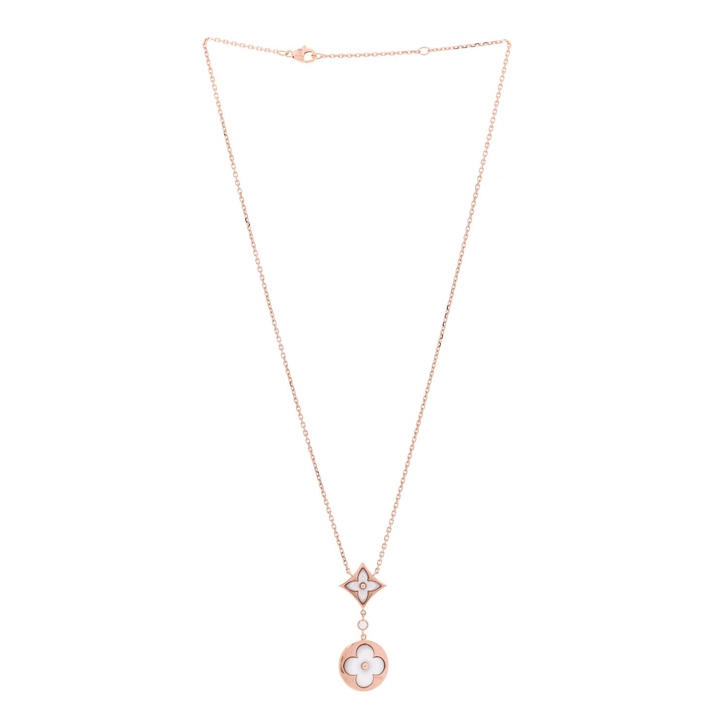 Louis Vuitton 18K Pink Gold Diamond Mother of Pearl Color Blossom Drop Pendant Necklace