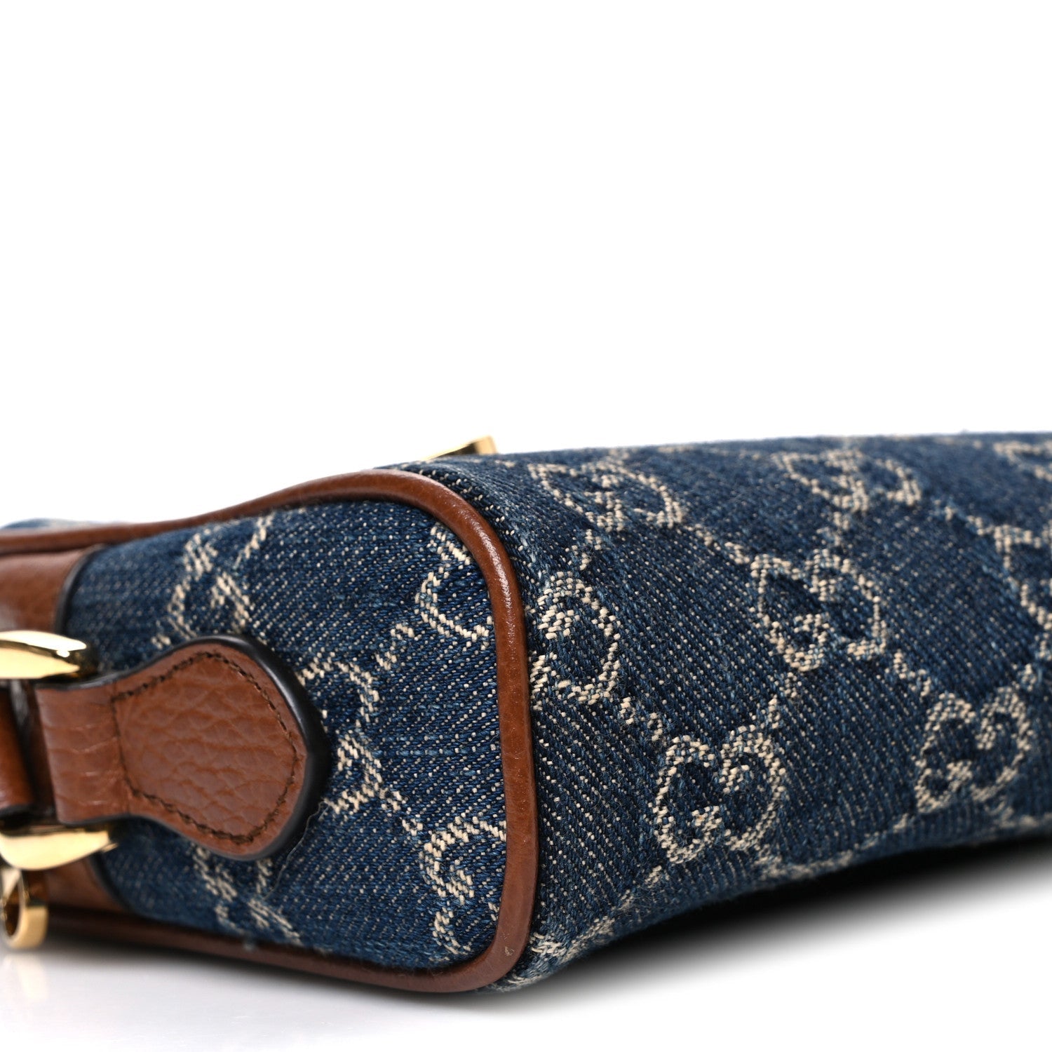 Gucci New Denim GG Monogram Dollar Calfskin Mini Ophidia Shoulder Bag Blue Tea Cuir Epilog