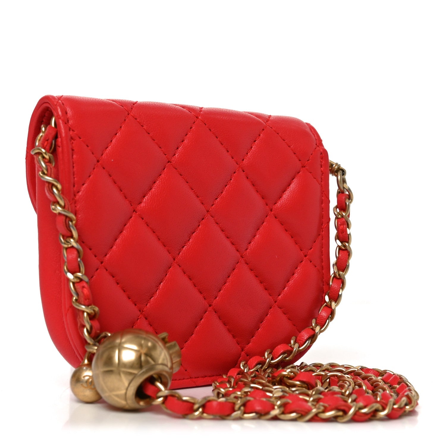Chanel Lambskin Quilted Pearl Crush Waist Bag Red