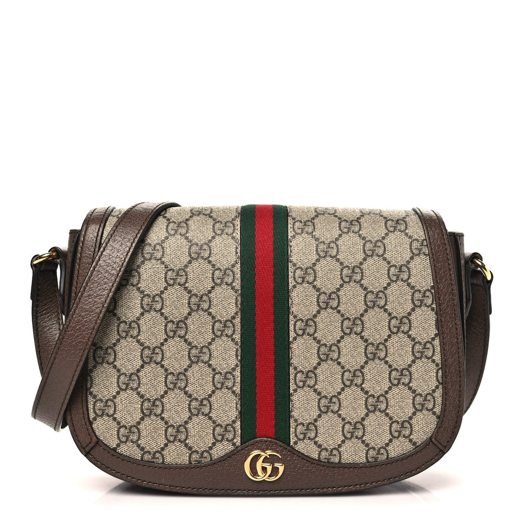 Gucci GG Supreme Monogram Web Small Ophidia Flap Messenger Bag Brown