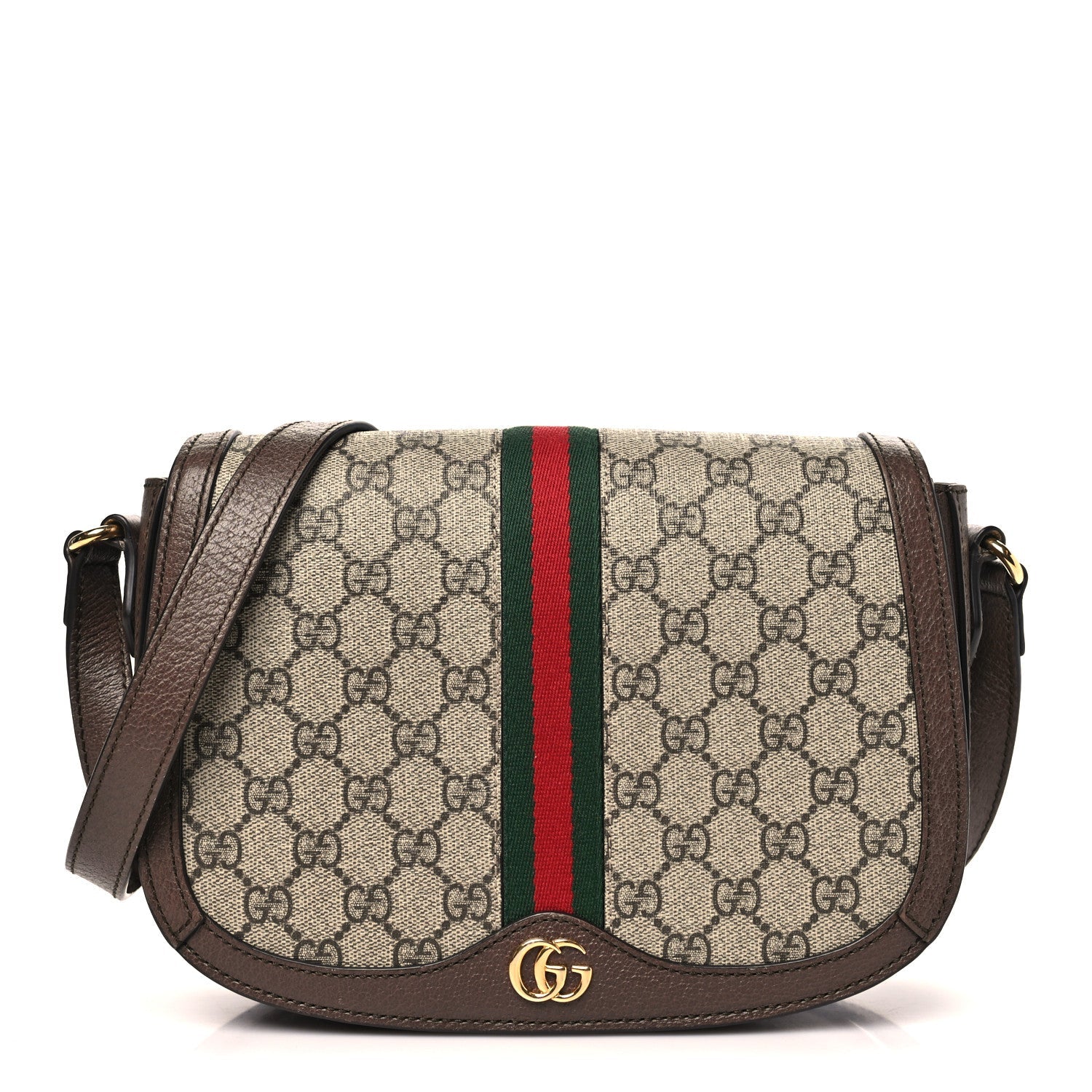Gucci GG Supreme Monogram Web Small Ophidia Flap Messenger Bag Brown