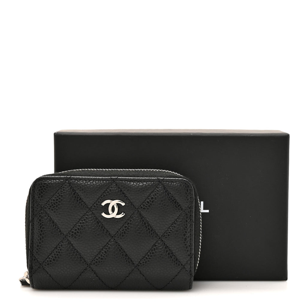 Caviar Quilted Zip Coin Purse Black