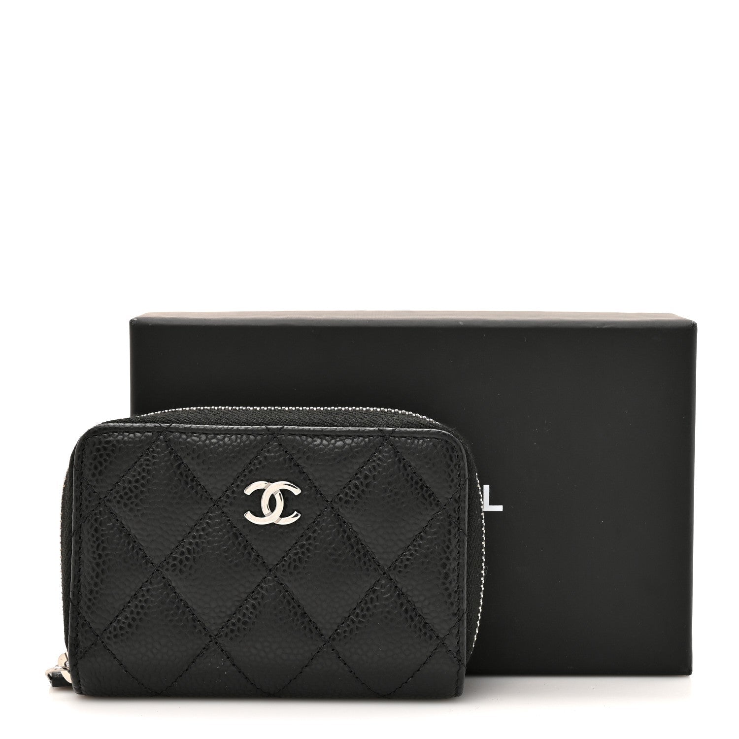Caviar Quilted Zip Coin Purse Black