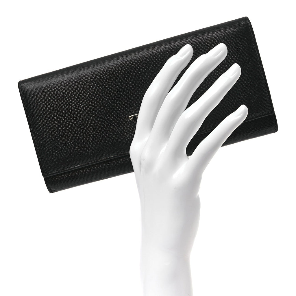 Prada Saffiano Triangle Continental Flap Wallet Black