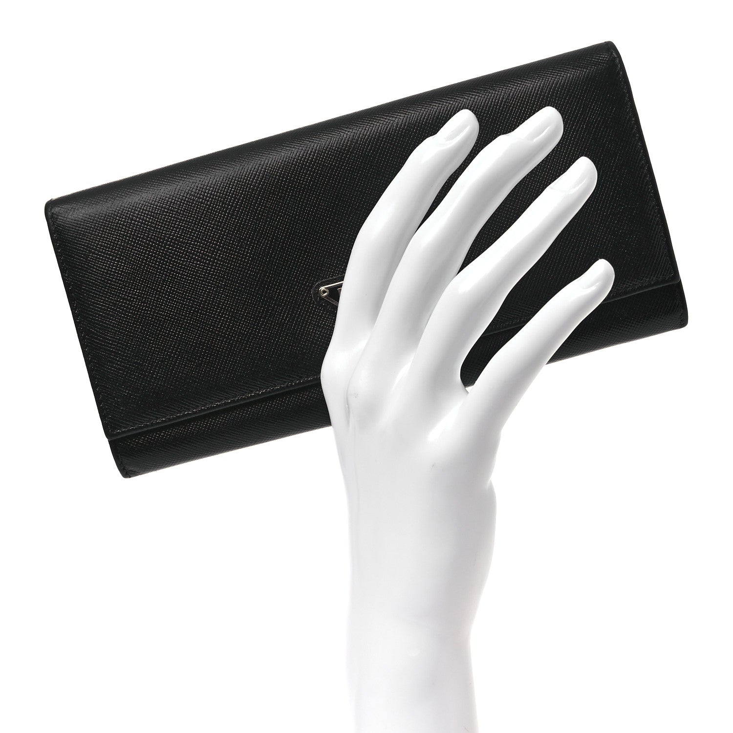 Prada Saffiano Triangle Continental Flap Wallet Black