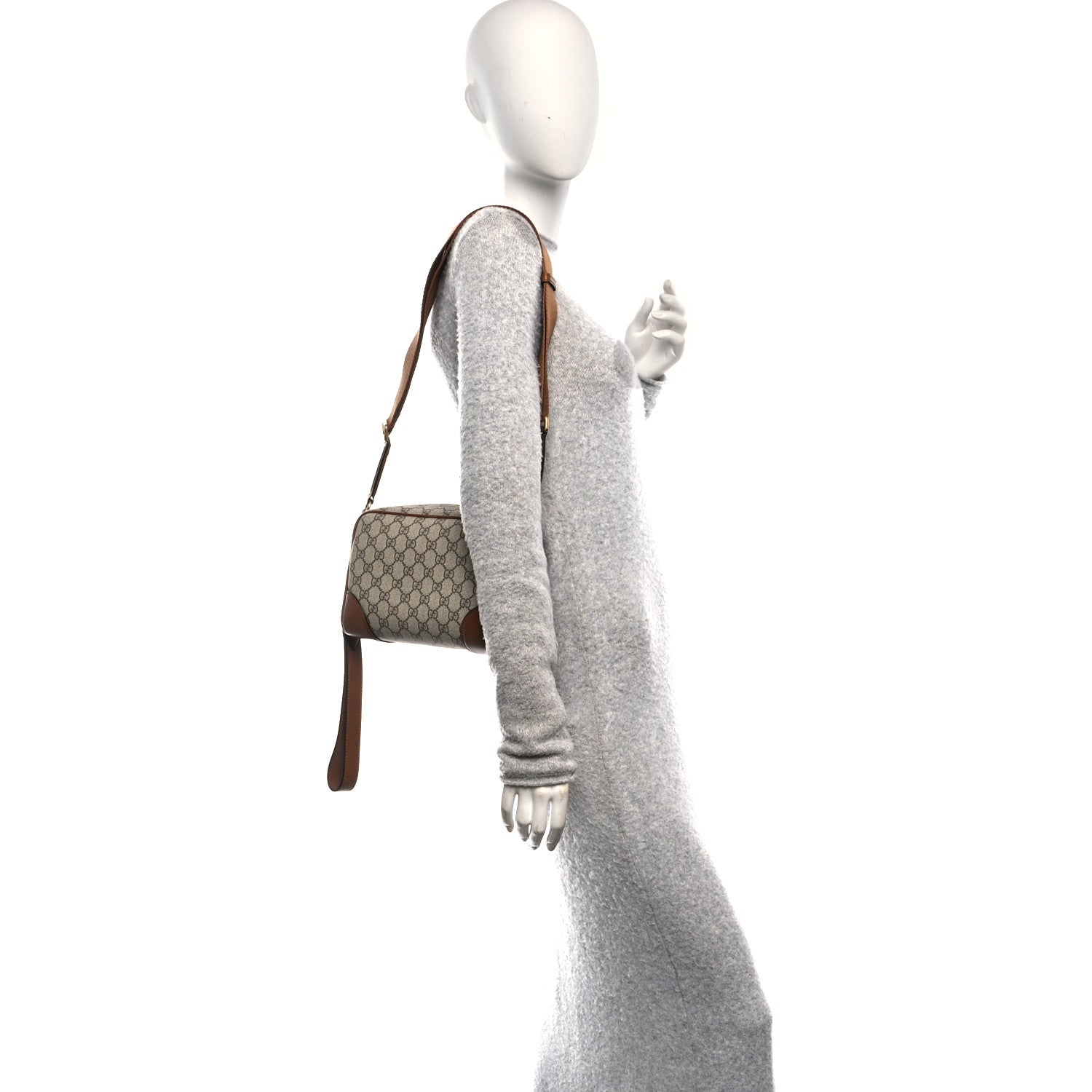 Gucci GG Supreme Monogram Textured Calfskin Emblem Small Crossbody Beige Ebony Old Sundial