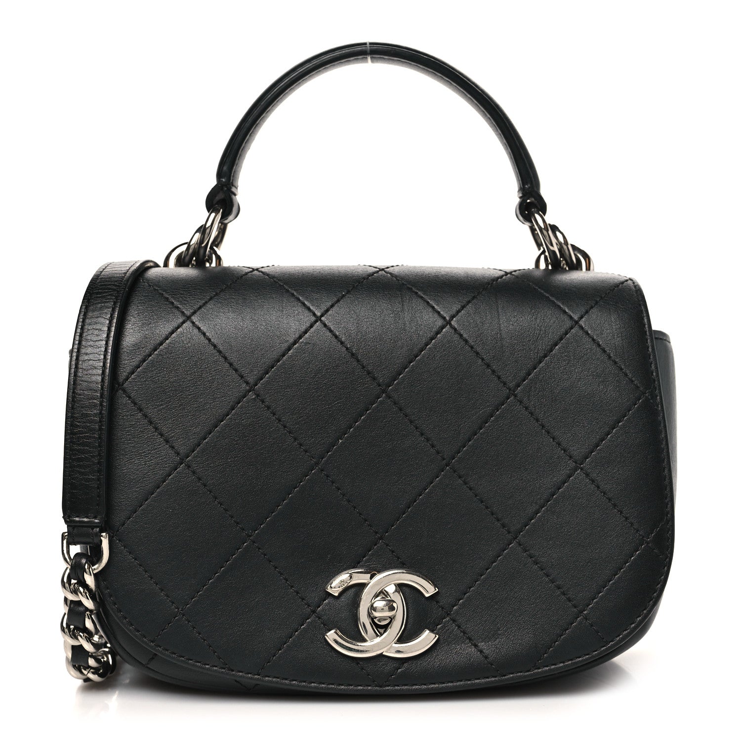Chanel Calfskin Stitched Small Ring My Bag Flap Crossbody Bag Black