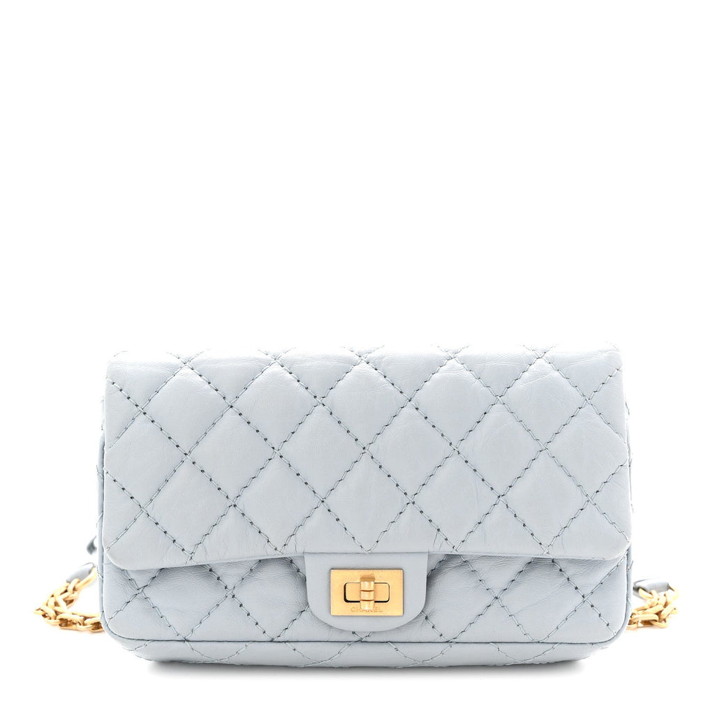 Chanel Aged Calfskin Quilted 2.55 Reissue Chain Waist Bag Light Blue