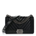 Chanel Lambskin Chevron Quilted Medium Boy Flap Black