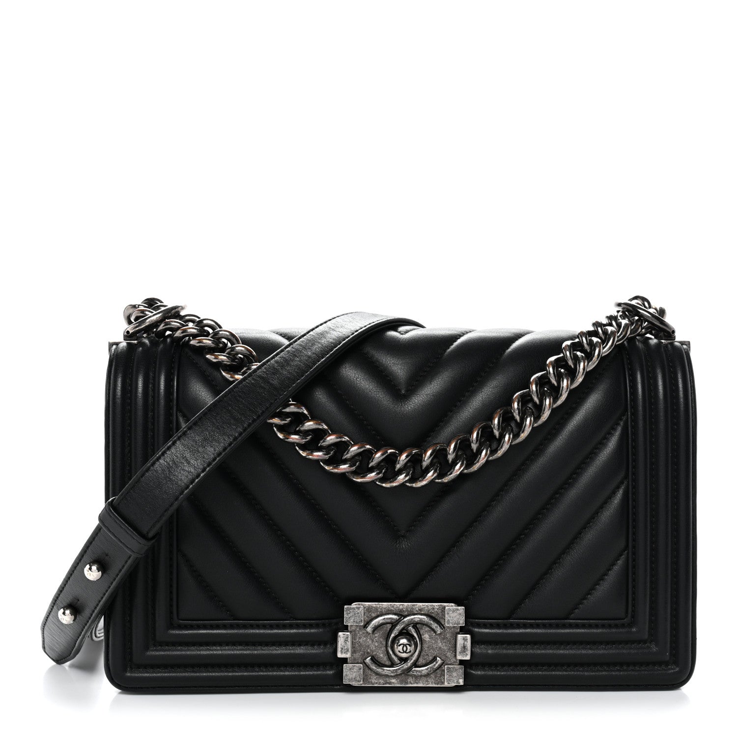 Chanel Lambskin Chevron Quilted Medium Boy Flap Black