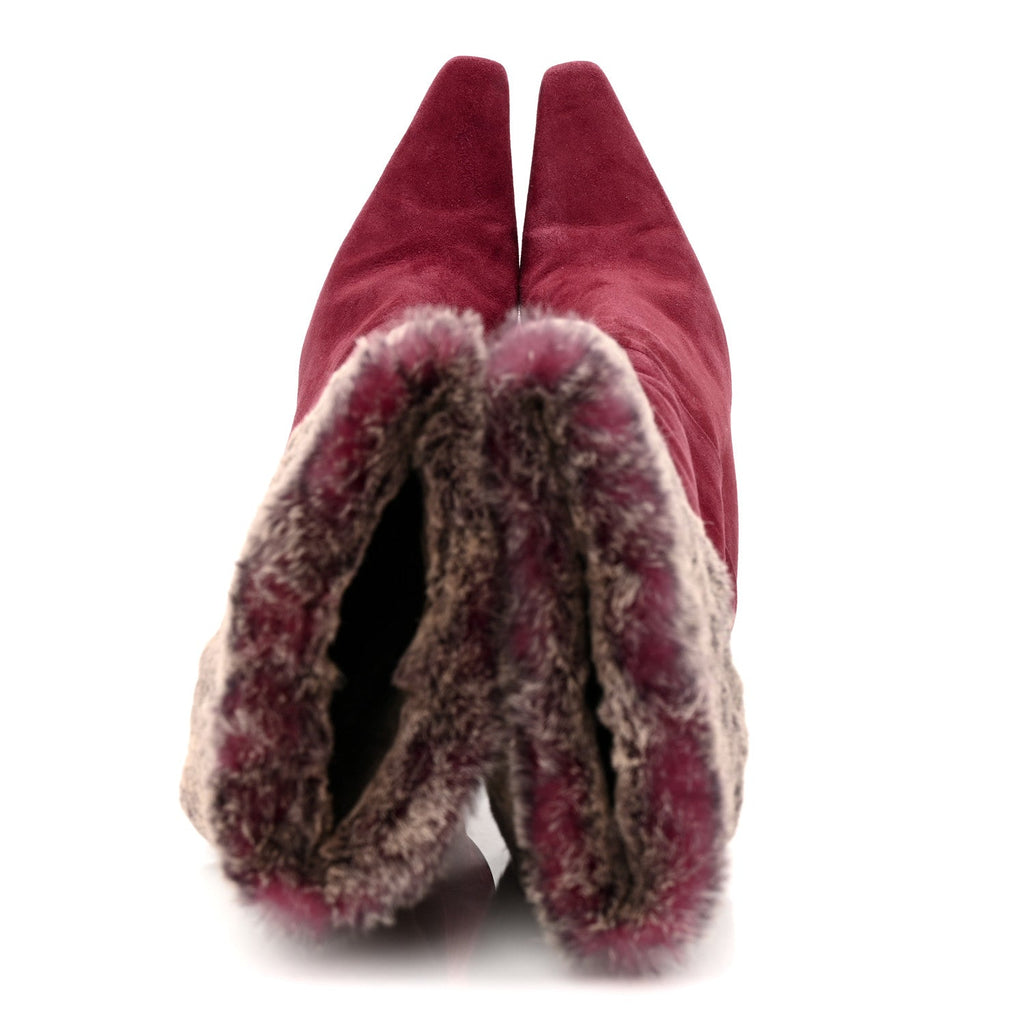 Chanel Suede Fur Fold Over Boots 37 Red