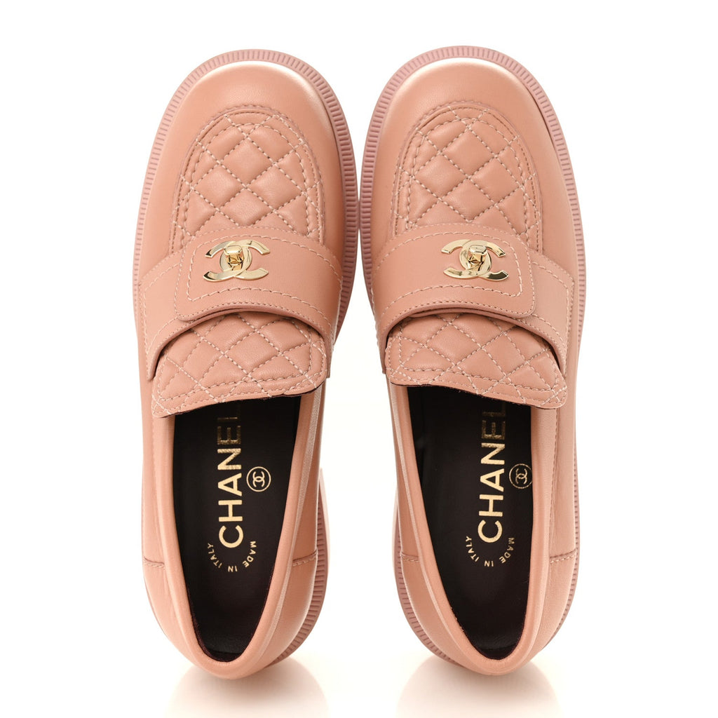 Lambskin Quilted CC Turnlock Loafers 35.5 Dark Pink