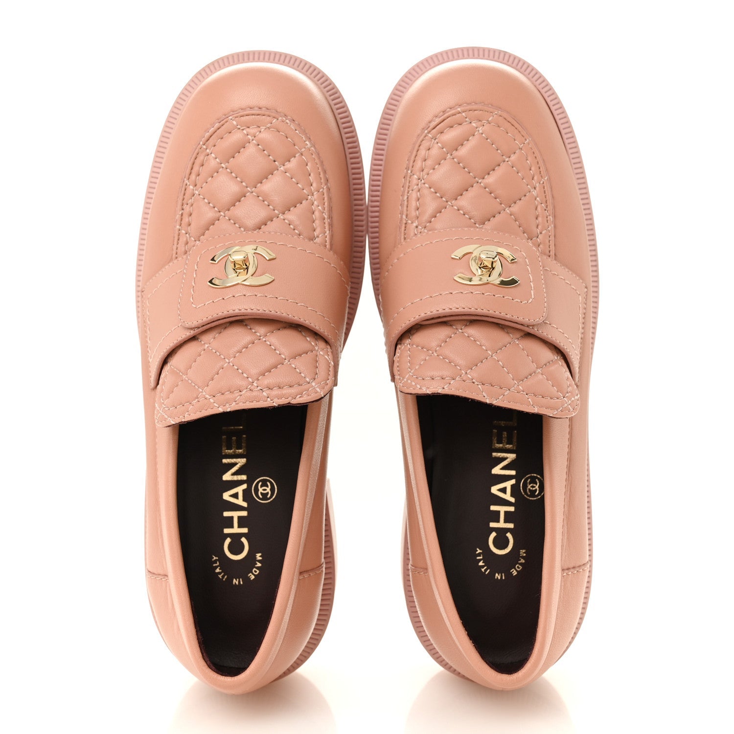 Lambskin Quilted CC Turnlock Loafers 35.5 Dark Pink