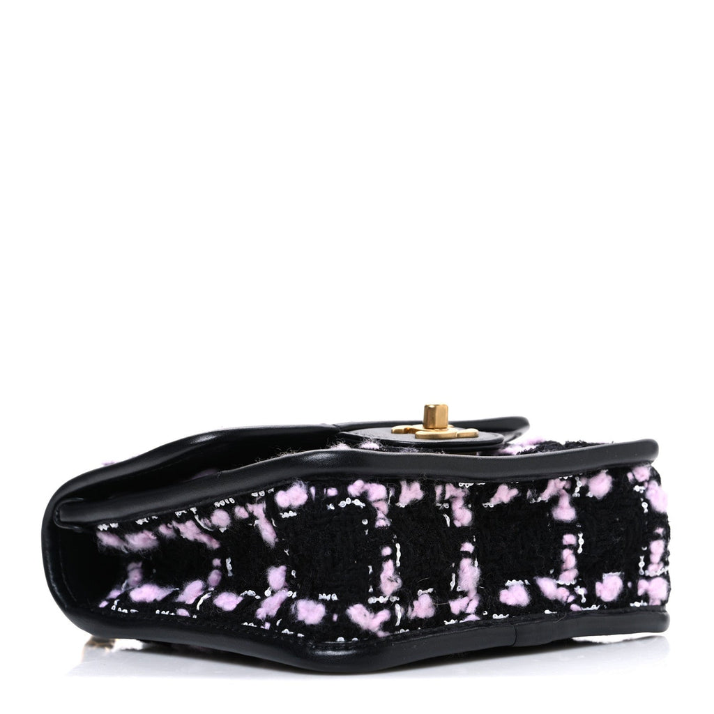 Chanel Tweed Calfskin School Memory Mini Top Handle Flap Black Pink White