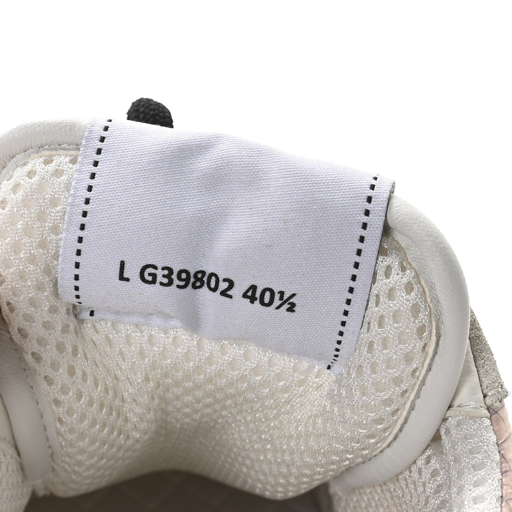 Chanel Suede Fabric Calfskin Womens CC Sneakers 40.5 Pink Grey White