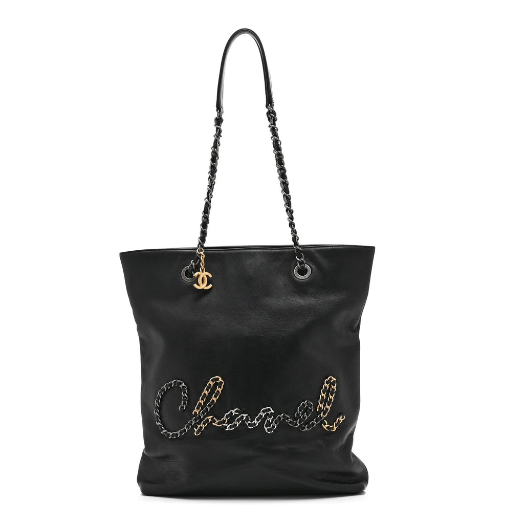 Chanel Calfskin Chain 20s Signature Tote Black