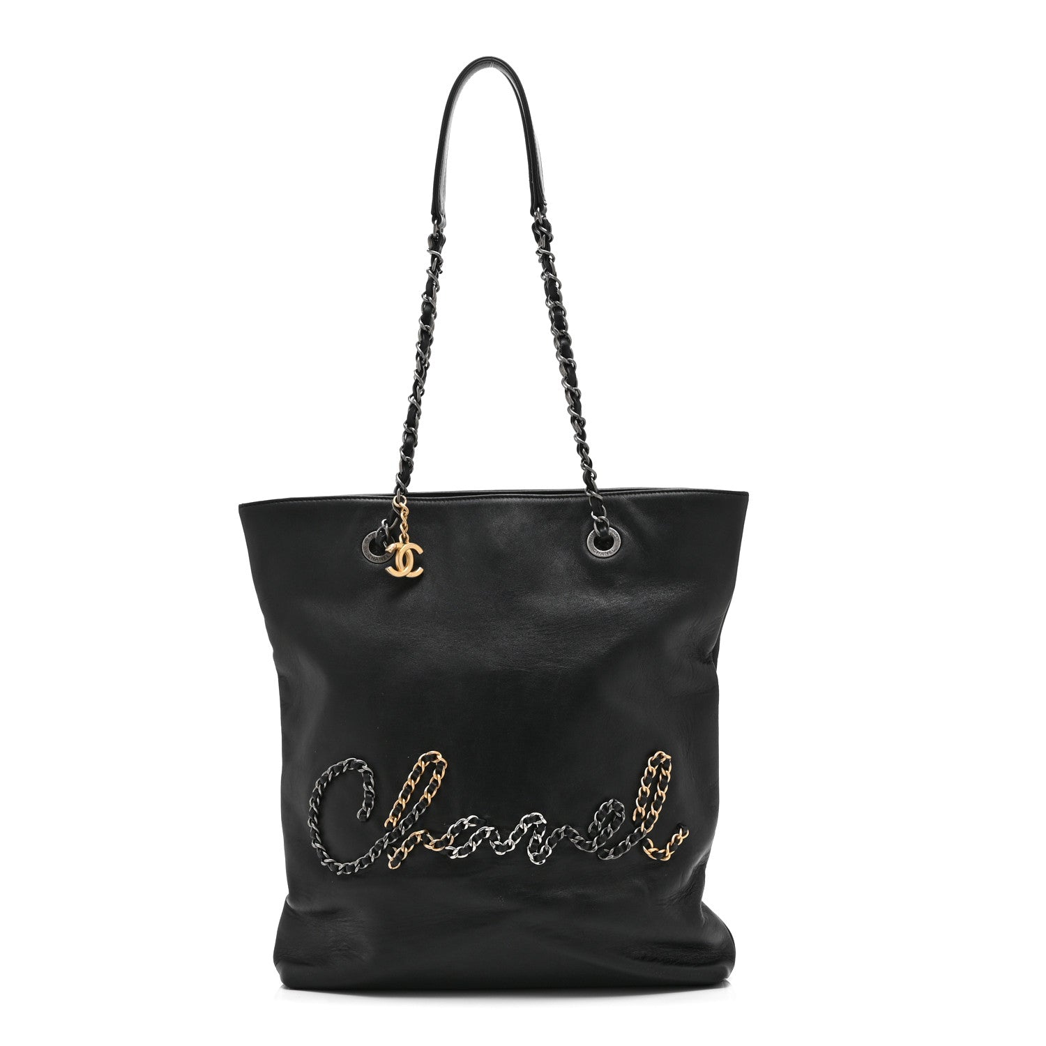 Chanel Calfskin Chain 20s Signature Tote Black