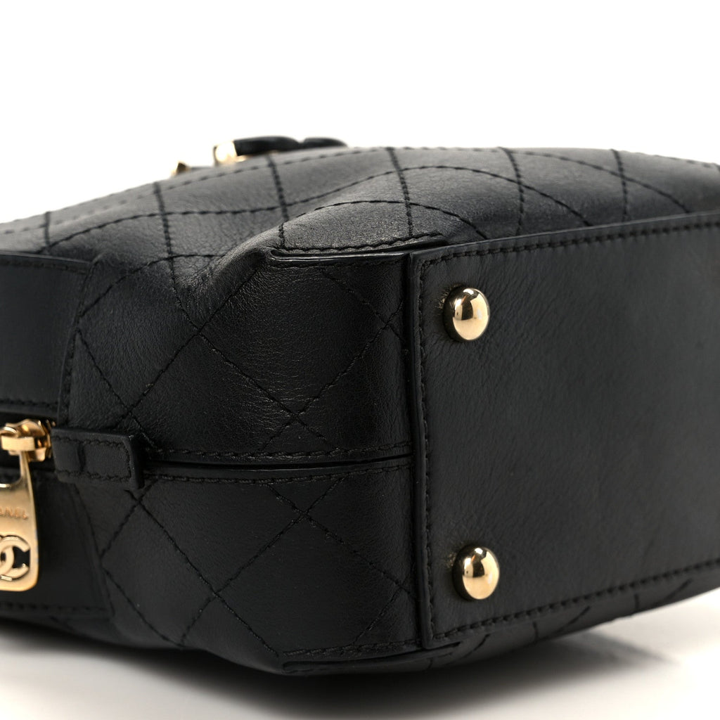 Chanel Calfskin Stitched Covered CC Camera Case Bag Black