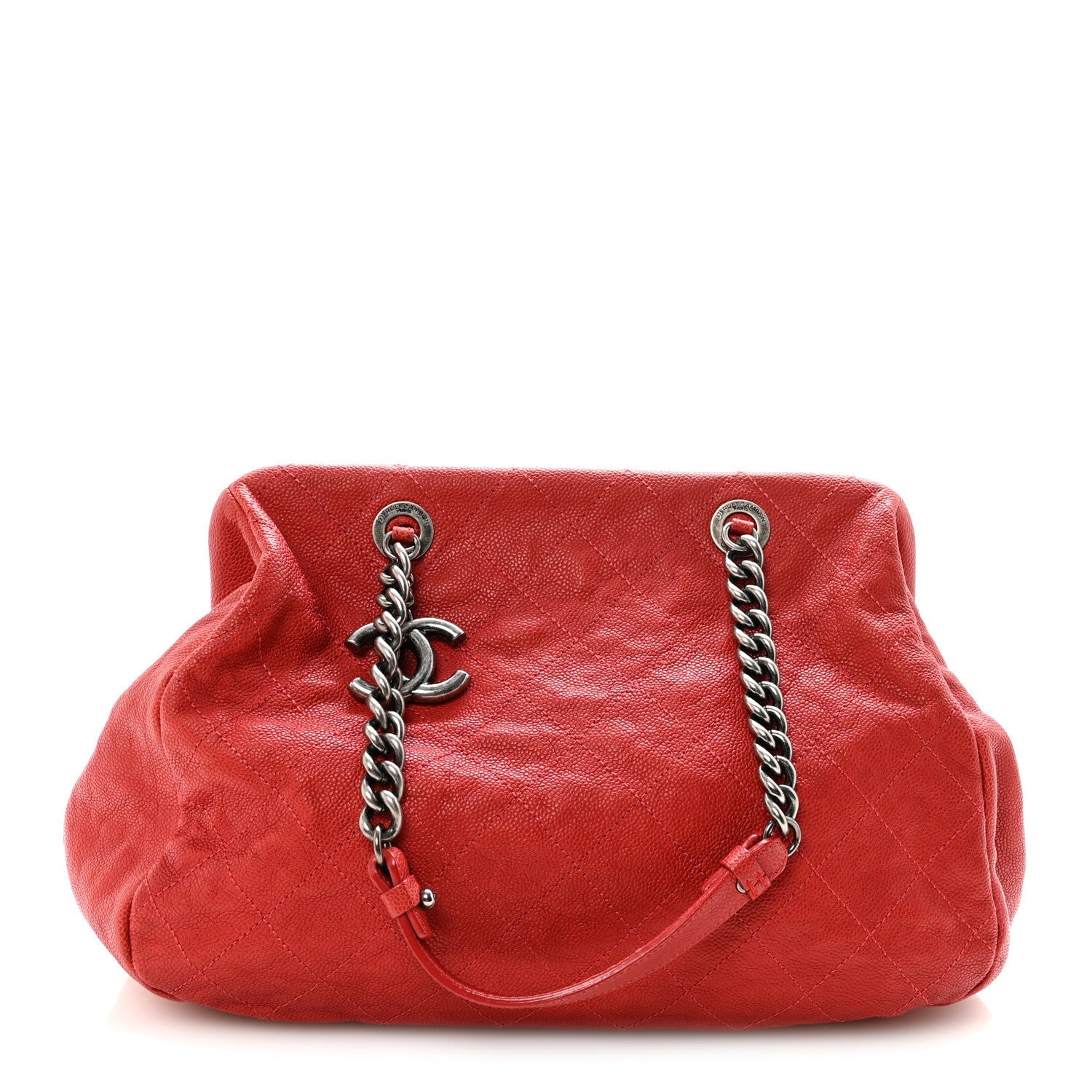 Chanel Caviar Quilted Frame CC Shopping Tote Red